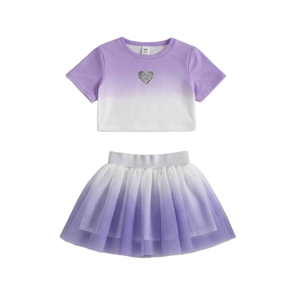 RMGVDSD Girls Summer Outfits 2 Piece Short Sleeve T Shirts Crop Tops With Tutu Skirt Set Fashion Casual Party Wear Kids Clothing Sets 4-6 Years