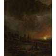 thumbnail image 2 of Aert van der Neer 20x23 Black Ornate Framed Double Matted Museum Art Print Titled: Fishing at Night, 2 of 5