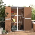 thumbnail image 3 of YODOLLA Outdoor Wooden Storage Shed with Waterproof Roof, Patio Storage Cabinet with 2 Removable Shelves and Double Lockable Doors in Brown, 3 of 7