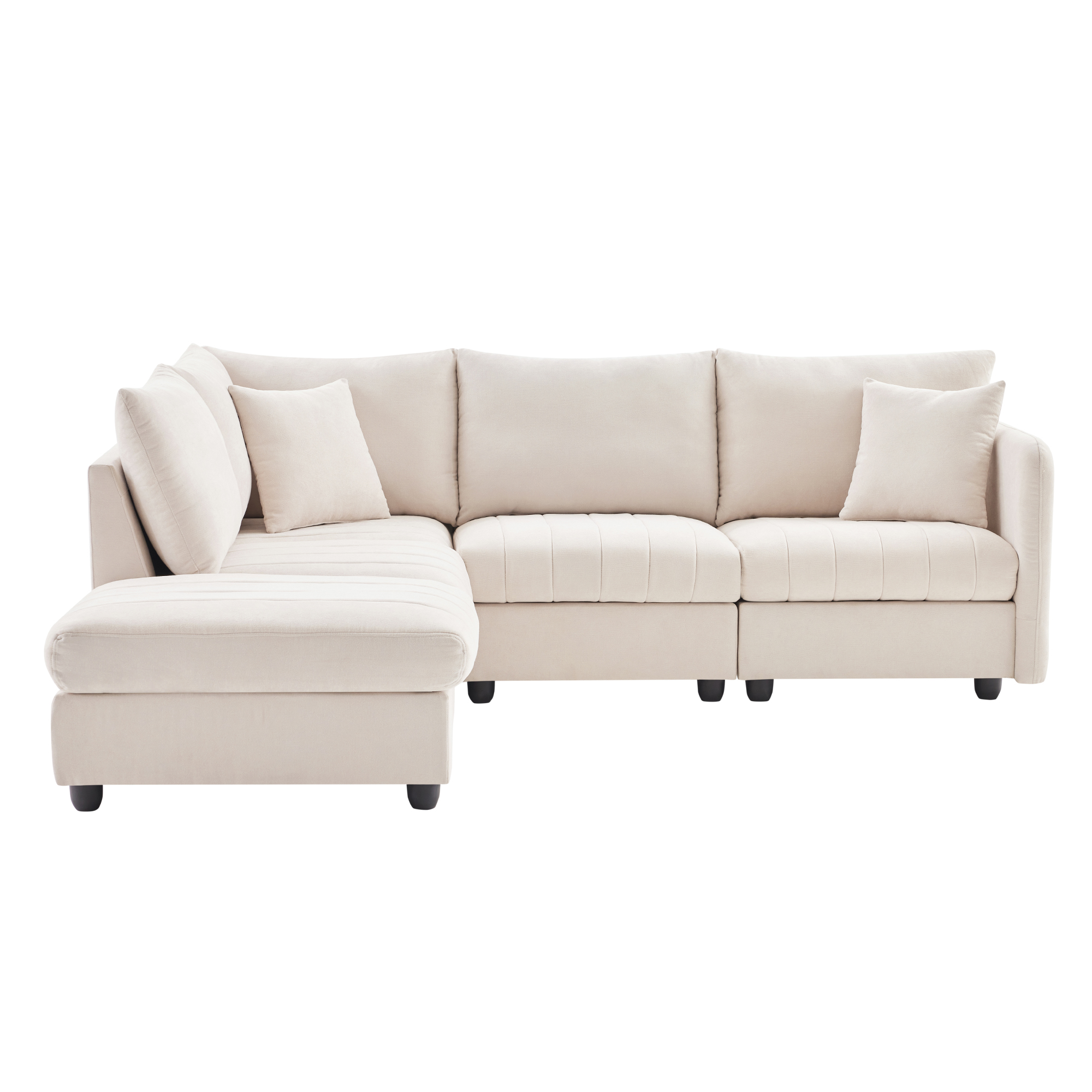 MAYEERTY 89x79" Modern Sectional Sofa - Vertical Stripes 5-Seat Couch with Convertible Ottoman/2 Pillows, L-Shaped for Living Room/Apartment, 3 Colors