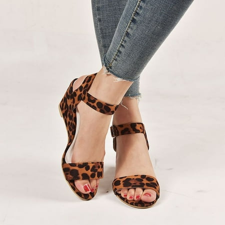 

HIMIWAY Sandals Women Women s Sandals Women s Ladies Fashion Leopard Wedges Heel Buckle Strap Roman Shoes Sandals Yellow 35