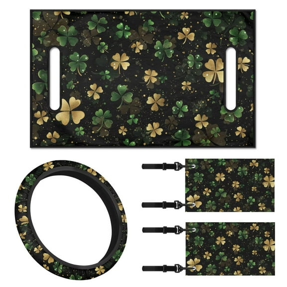 XYZCANDO Clover 4pcs Golf Cart Seat Covers St. Patrick's Day Golf Cart Steering Wheel Covers Golf Cart Flags 2 Person Seats Golf Cart Blanket Golf Cart Wheel Cover Fashion Golf Flag Frame Black