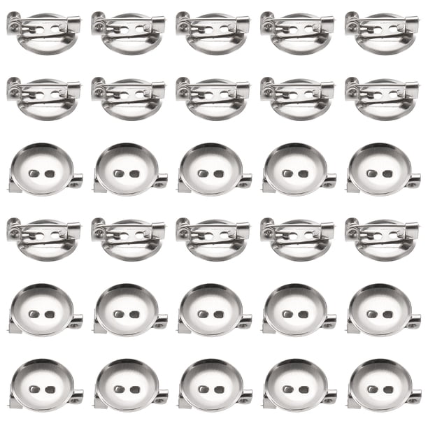 50 Piezas de Bandejas Redondas Vacías para Broches de Plata con Clip de Cocodrilo y Pin, Broche Metálico para Corsage (15mm/0.6")