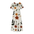 thumbnail image 3 of Puntoco Vestido Midi De Moda Para Mujer Vestido Con Cuello Redondo Y Manga Corta Con Doble Bolsillo Y Estampado Floral Beige Xxl,Regalos Para Mujer Joven, 3 of 4