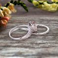 thumbnail image 4 of 2.75 Carat Morganite Engagement Ring On 10k White Gold Halo Design Bridal Ring Set 8x6mm Oval Cut Gemstone Thin Pave Stacking Band Split Shank Surprisingly, 4 of 5