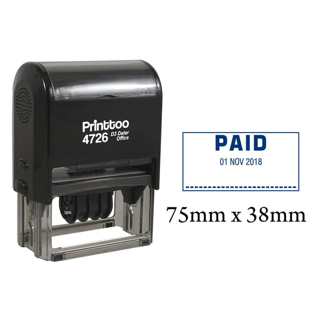 Printtoo Office Stationery Document Dater Stamp Self Inking With Paid Text Date Rubber Stamp-Blue