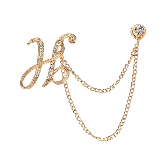 Uxcell Letter Hanging Chain Brooch Suit Pin, Initial Letter H Rhinestone Tassel Chain Lapel Pins Alphabet A-Z Brooches for Men Women Suit Tuxedo Accessories, Gold Tone