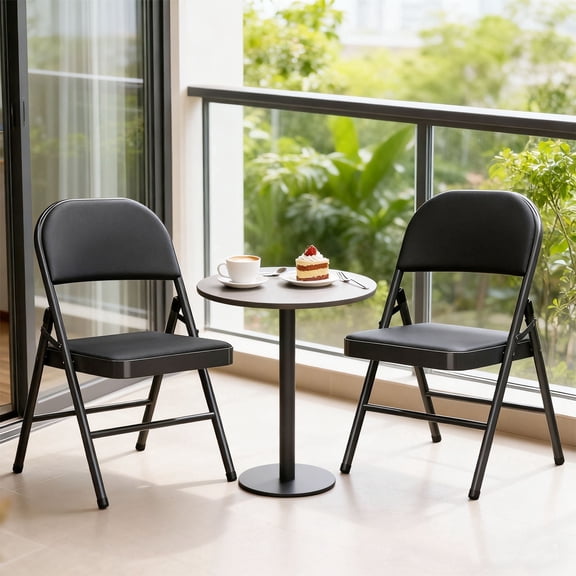 2 Pack Beige Folding Chairs - Leather Padded, Steel Frame, No Tools Required, Portable Stackable for Dining/Parties/Office