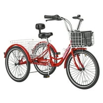 MOONCOOL Adult Tricycles with Backrest, 3 Wheel 7 Speed Trikes, 20/24/26 inch Adult Trikes, 3 Wheeled Bike for Seniors, Women, Men