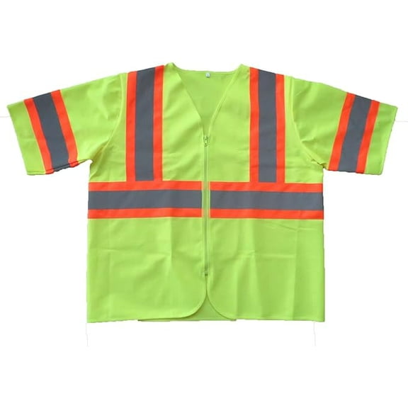Reflective Safety Vest Gear, Short Sleeve, Neon Yellow Orange, XL, 25 Pack