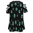 thumbnail image 5 of Light Blue Paw Print Pattern Womens Summer V Neck Zipper Top Short Sleeve T Shirt Off Shoulder Top Casual Classy Loose Shirts, 5 of 7