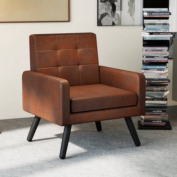 TUAREX Mid-Century Modern Living Room Accent Chair, Comfy Upholstered Reading Armchair for Bedroom, Single Sofa Chair with Metal Legs, Bronze