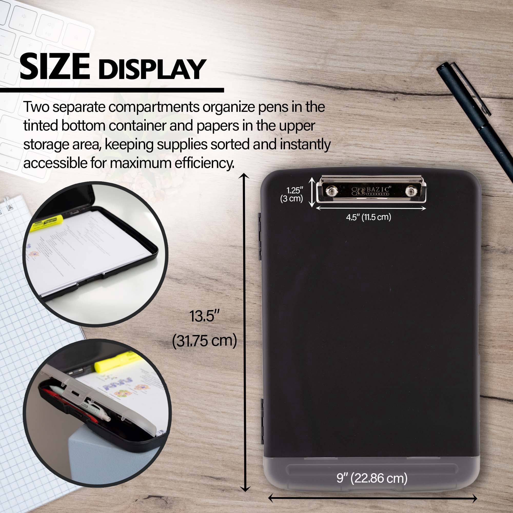BAZIC Storage Clipboard with Pen Holder, Black, 14" x 9.8", 12 Count