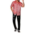 thumbnail image 2 of INSPIRE CHIC Men's Short Sleeve Button Disco Party Shining Metallic Shirts XL Red Silver, 2 of 6