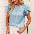 thumbnail image 2 of Charella Ladies Ruffle Sleeve Blouses Dressy Casual Chiffon Mock Neck Short Sleeve Tops Summer Floral Loose Fit Shirts (L, Sky Blue), 2 of 7