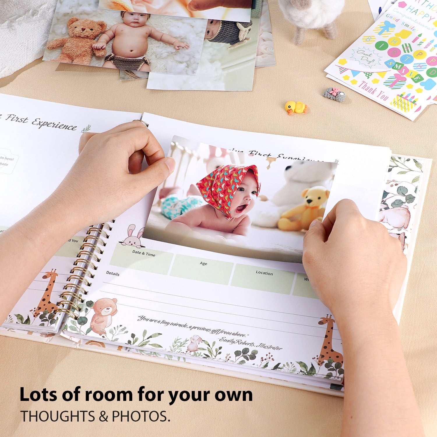 TJT Keepsake Baby Books for Newborn Baby Memory, First 5 Years Baby Memory Record Book Gift, 124 Pages Baby Album, Animal Family, Brown