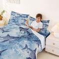 thumbnail image 3 of Feelyou Blue Shark Skeleton Ocean Queen Sheet Sets for Men Women Kids, Retro Sea Prehistoric Wildlife Bed Set, Blue, 4 Pieces, 3 of 5