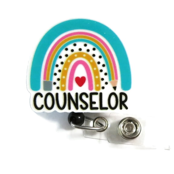 Counselor Badge Reel – Retractable Rainbow ID Holder for School Counselors, CNS Gifts, Staff Badge Clip | Scrapheart