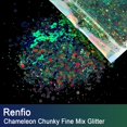 thumbnail image 2 of Renfio Camaleón Chunky Glitter Mezclado Polvo Fino Cambio de Color 1.75 Oz (50g) PET Flake Hexágono Verde Azul Brillos Lentejuelas Resina Pigmento Chip Polvo para Pintura Limo Artesanía Cabello Bellez, 2 of 5