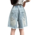 thumbnail image 6 of Girls Denim Shorts Mid Rise Stretchy Cut Off Frayed Denim Shorts Ripped Summer Casual Beach Holiday Clothes 01 Blue Size 6-7 Years, 6 of 8