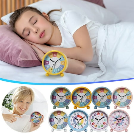 Nsxcdh Kids Learning Alarm Clock Analog Quartz Colorful 3.74x3.74x1.97 in Silent Night Light Easy Adjust Bedside Home Educational Tool Christmas Gifts for Grandkids
