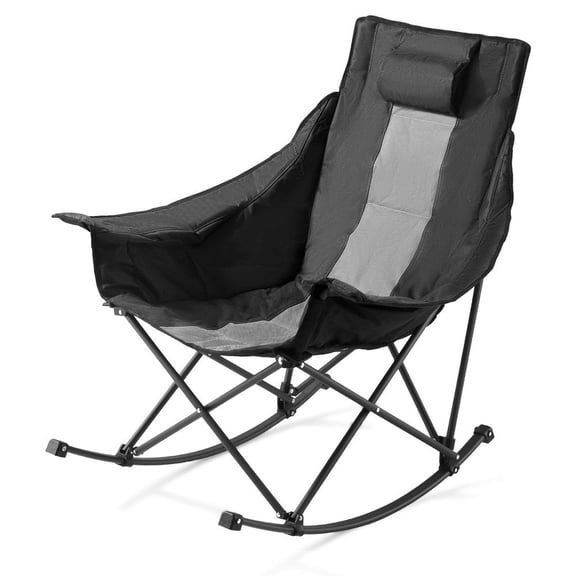 VEVOR Rocking Camping Chair, Portable Folding Rocker, Heavy-Duty Lawn Chair Recliner with Cupholder & Pocket, Supports 225lbs, Fully Padded Camp Chairs for Outdoor Patio Backyard Porch Garden