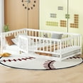 thumbnail image 3 of Montessori Floor Bed, Kids Bed Frame, Low Profile Toddler Bed with Removable Slats and Safety Door, Wood Bed Frame for Kids Boys Girls, Twin White, 3 of 11