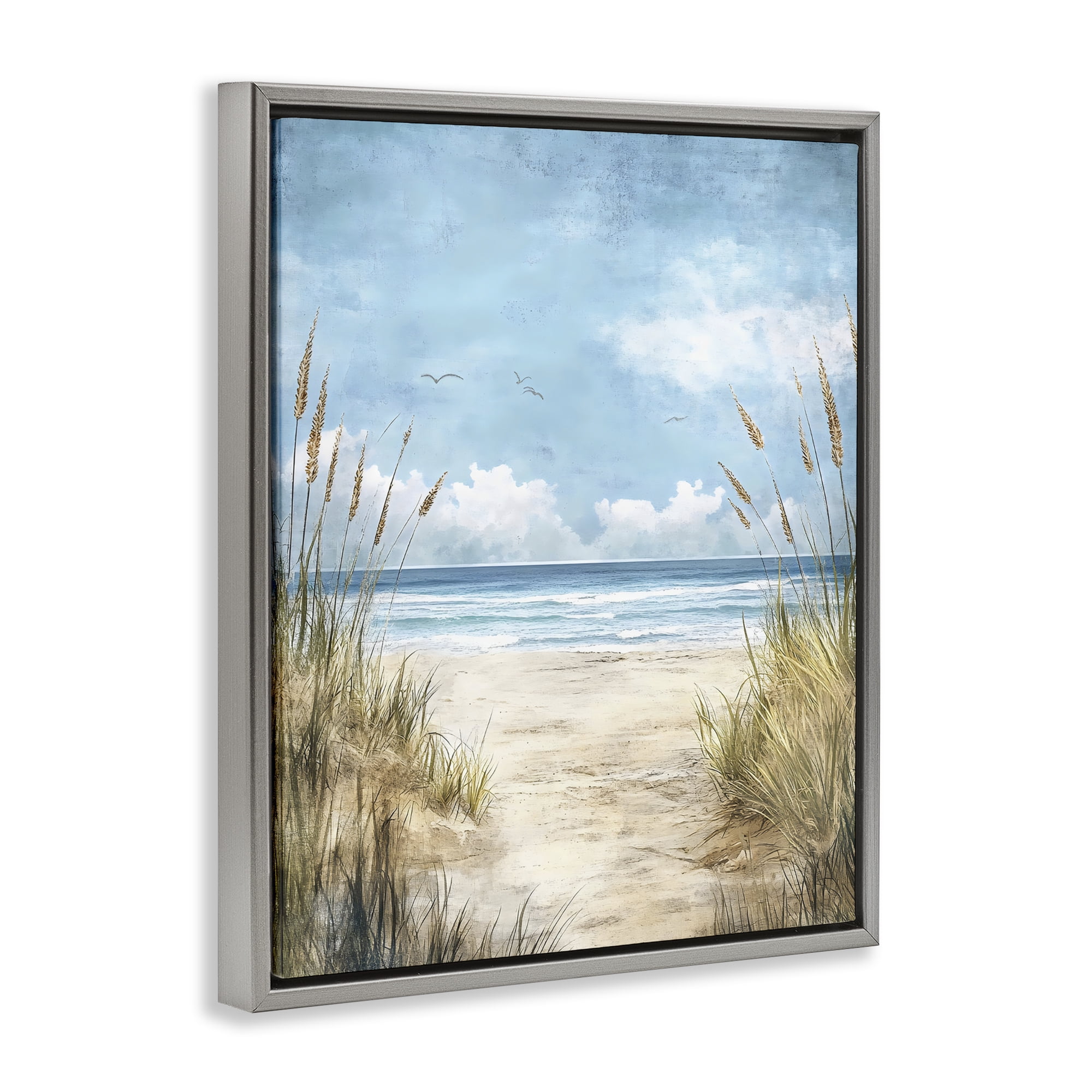 Stupell Industries Free Seagulls over Beach Dunes Gray Framed Floater Canvas Wall Art, design by Creative Studio