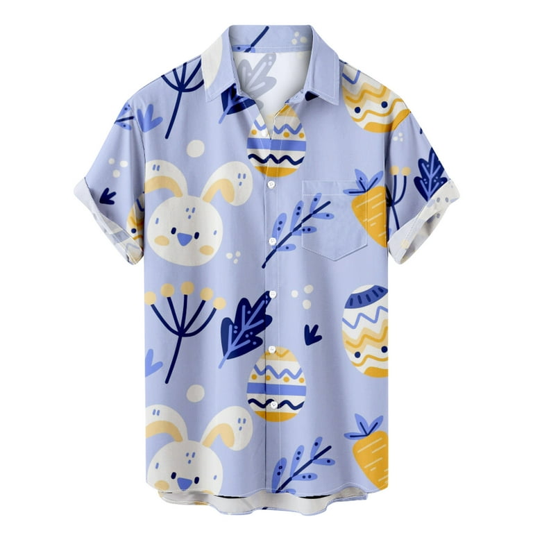 RYRJJ On Clearance Easter Mens Shirts Graphic Button Down Hawaiian Beach Shirt  Short Sleeve Bunny Easter Eggs Print Loose Holiday Shirts with Pocket  Purple XL 