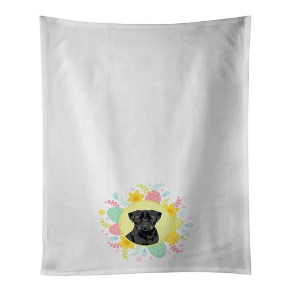 Carolines Treasures WDK3511WTKT 28 x 19 in. Unisex Pug Black No.2 Easter White Dish Towels Kitchen Towel - Set of 2