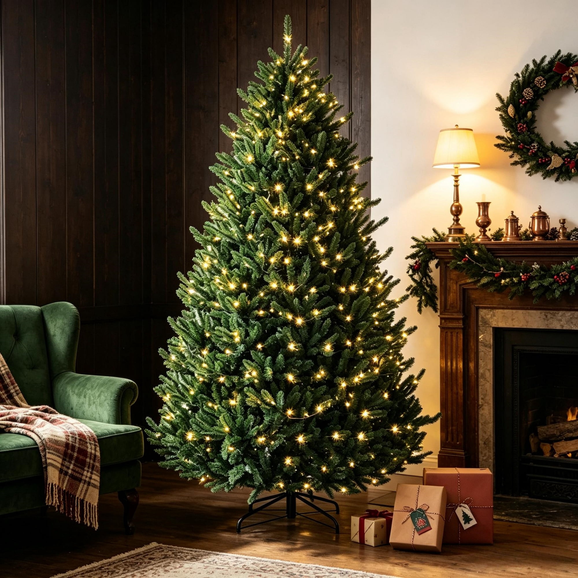 Pre-Lit Christmas Tree with Dual-Color LED Lights, 11 Lighting Functions, 480 Lights, 1492 Tips, Flame-Retardant PVC, Hinged Assembly