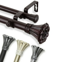 1" Dia Adjustable Rosetta Double Curtain Rod 120-170 inch Mahogany