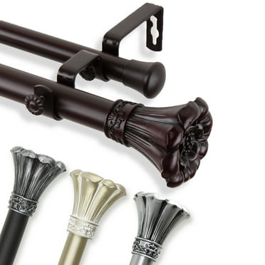 1" Dia Adjustable 28"-48" Double Curtain Rod with Regulu Finials - Black,(100-02-282-D)