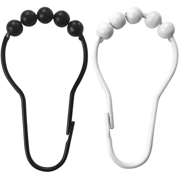 Rustproof Stainless Steel Shower Curtain Rings Hooks Glide Shower Hook Ring Chrome for Bathroom Shower Rods Curtains Black,Set of 12