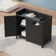 thumbnail image 1 of Armoire de Rangement Extérieure en Osier Noir Brun avec Dessus en Verre 47,5 Pouces de Large, 1 of 8