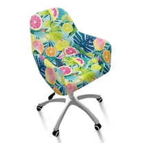 Whosucclay Lemon Monstera Palm Leaf Print Curved Back Chair Covers Soft Stretch Dining Chair Slipcovers Removable Swivel Accent Chair Covers Universal Swivel Armchair Cover Protector