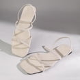 thumbnail image 6 of Hurxie Women's Strappy Sandals Square Toe Dressy Summer Cute Vacation Ankle Strap Slip on Sandal Shoes White 36, 6 of 7