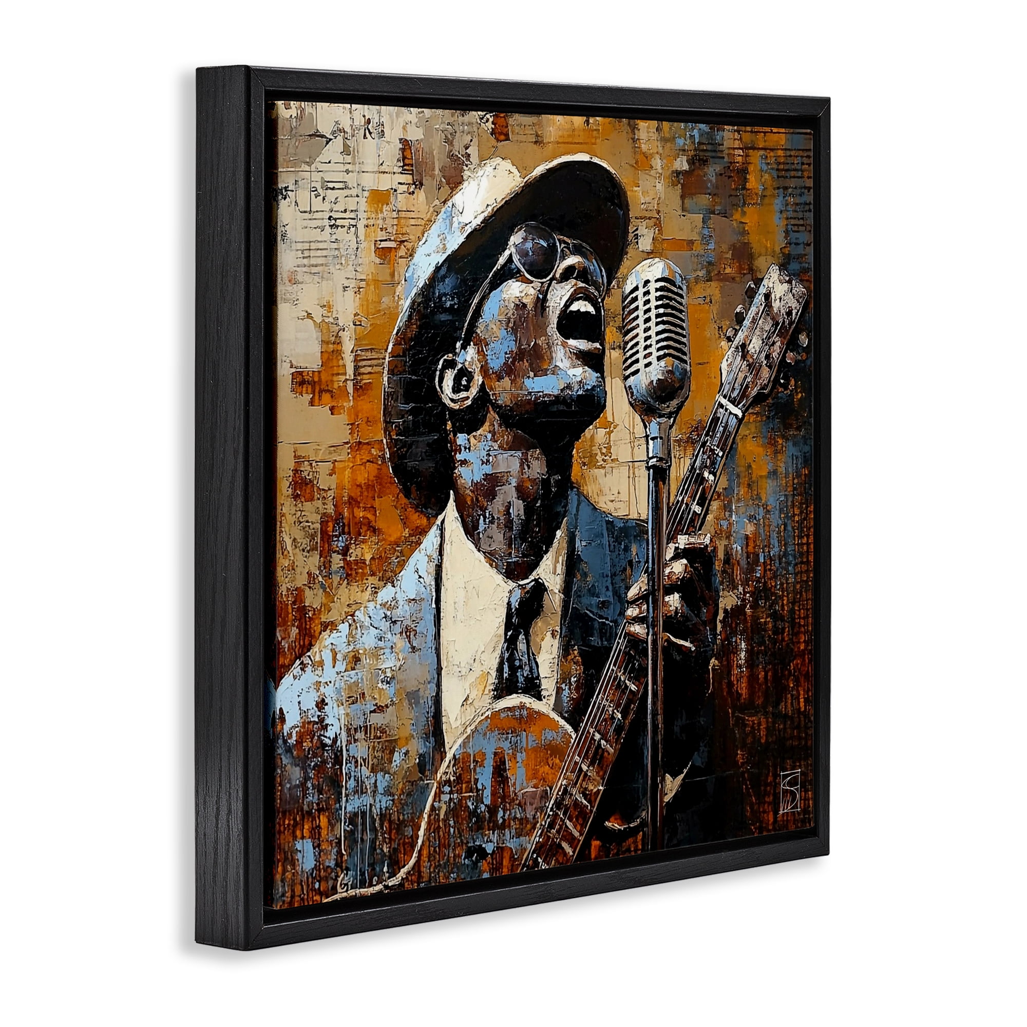 Stupell Industries Passionate Blues Singer Black Framed Floater Canvas Wall Art, design by Sara Culpepper