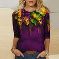 thumbnail image 2 of QATAINLAV Hoy Oferta Flash Mardi Gras Shirts for Women Plus Size Casual Round Neck Blouse Fashion Carnival Celebration 3/4 Sleeve Pullover Top Multicolor M, 2 of 6