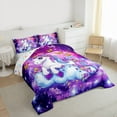 thumbnail image 3 of jejeloiu Magic Animal Unicorn Bedding Comforter Set,Multicolor Flowers Floral Twin Comforter Sets,Purple Galaxy Stars Bedding Set For Girl,Breathable Home Decor Reversible,2pcs, 3 of 8