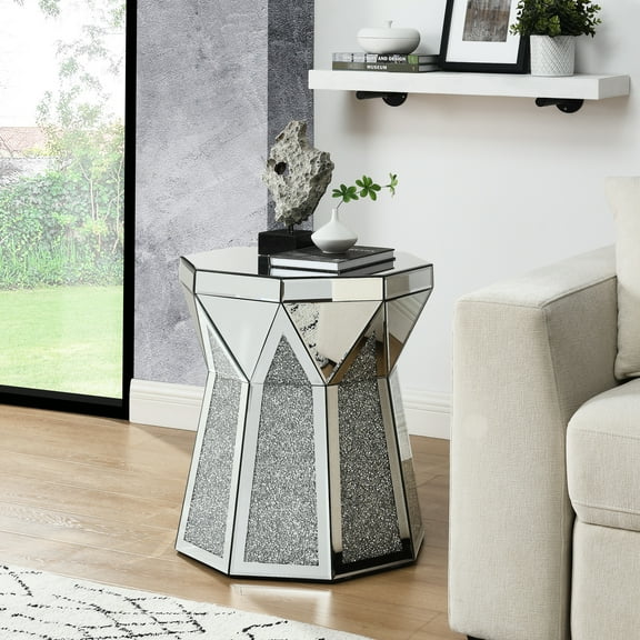 Mirrored Accent Console Table For A Glamorous Living Room Atmosphere Coffee With Crushed Diamonds Accents, Chic And
