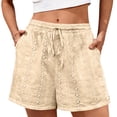 thumbnail image 3 of Eyelet Shorts for Women Summer Casual Elastic High Waisted Lounge Shorts with Pockets Comfy Beach Vacation Clothes, #03 Beige, XXL, 3 of 8