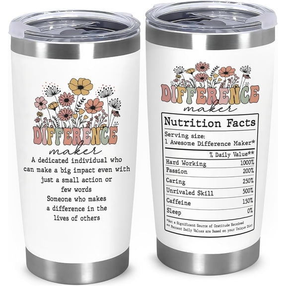Thank You Gifts for Women, Difference Maker 20oz Tumbler - Appreciation Gift Ideas for Cool Coworkers, Employees, Women, Colleagues, Someone Special - Insperational Cup For Christmas, Birthday