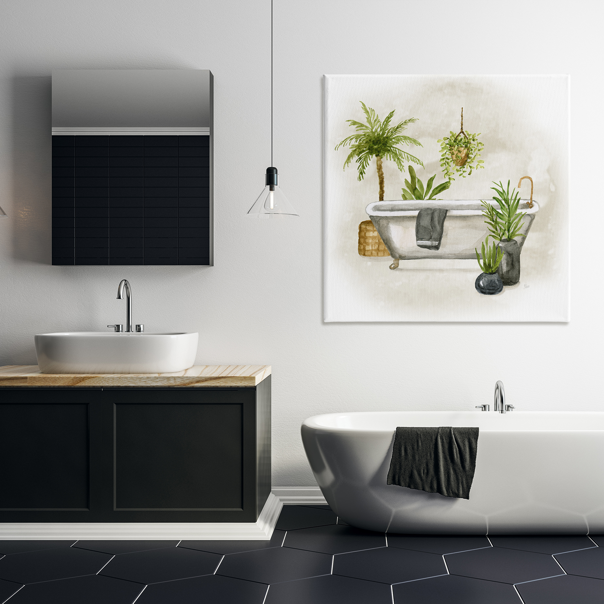 Stupell Industries Plant Filled Bathroom Bath & Laundry Painting Wrapped Canvas Art Print Wall Art, 36 x 36