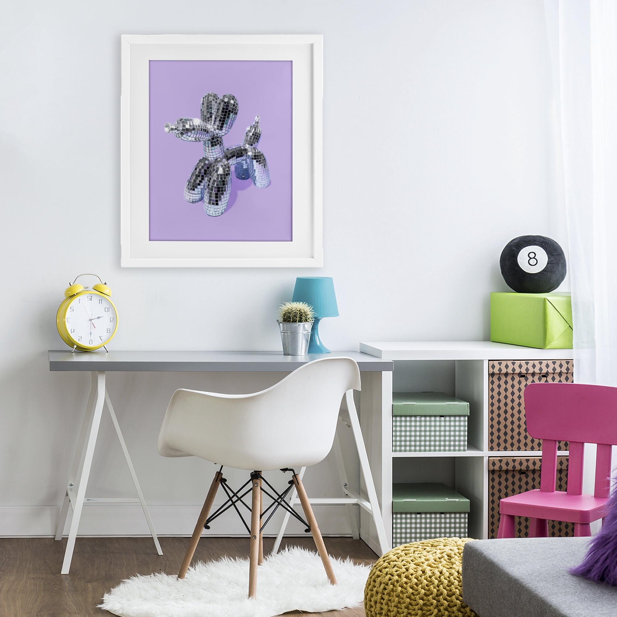 Stupell Industries Disco Balloon Animal on Lilac White Framed Print Under Glass, design by LISH Creative