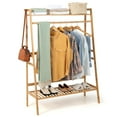 thumbnail image 1 of Costway 2-Tier Bamboo Garment Rack Clothing Storage Organizer Coat Hanger w/ Rod & Hooks, 1 of 10