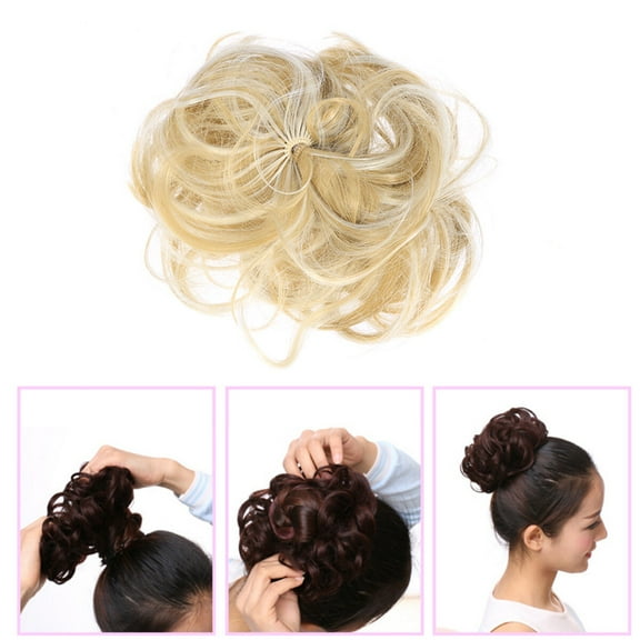 LABRIMP Curly Wave Hair Extension Bun Hairpieces 1Set Golden Synthetic Fabric 12.50x12.50x1.50in for Women
