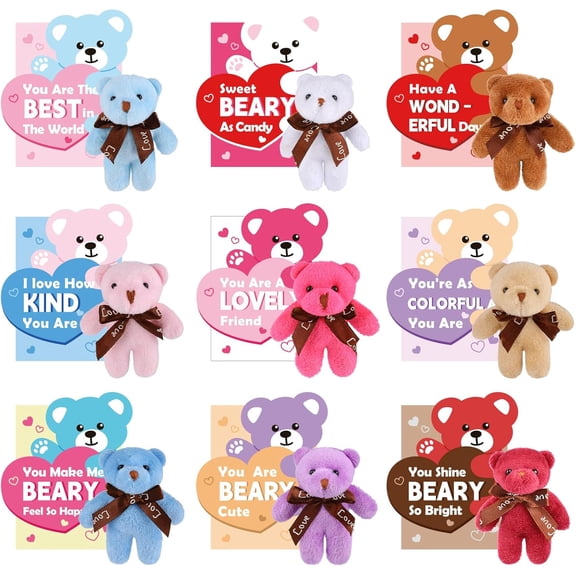 Valentines Day Gifts for Teens 27 Packs Bears Card with Mini Animal Toys Bears& Keychains Stocking Stuffers Classroom Party