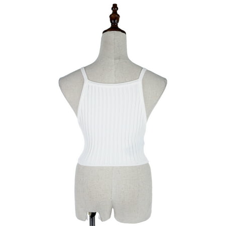 - Womens Casual Vest Stretch Rib Knit Cropped Yoga Sleeveless High Elastic Tank Tops