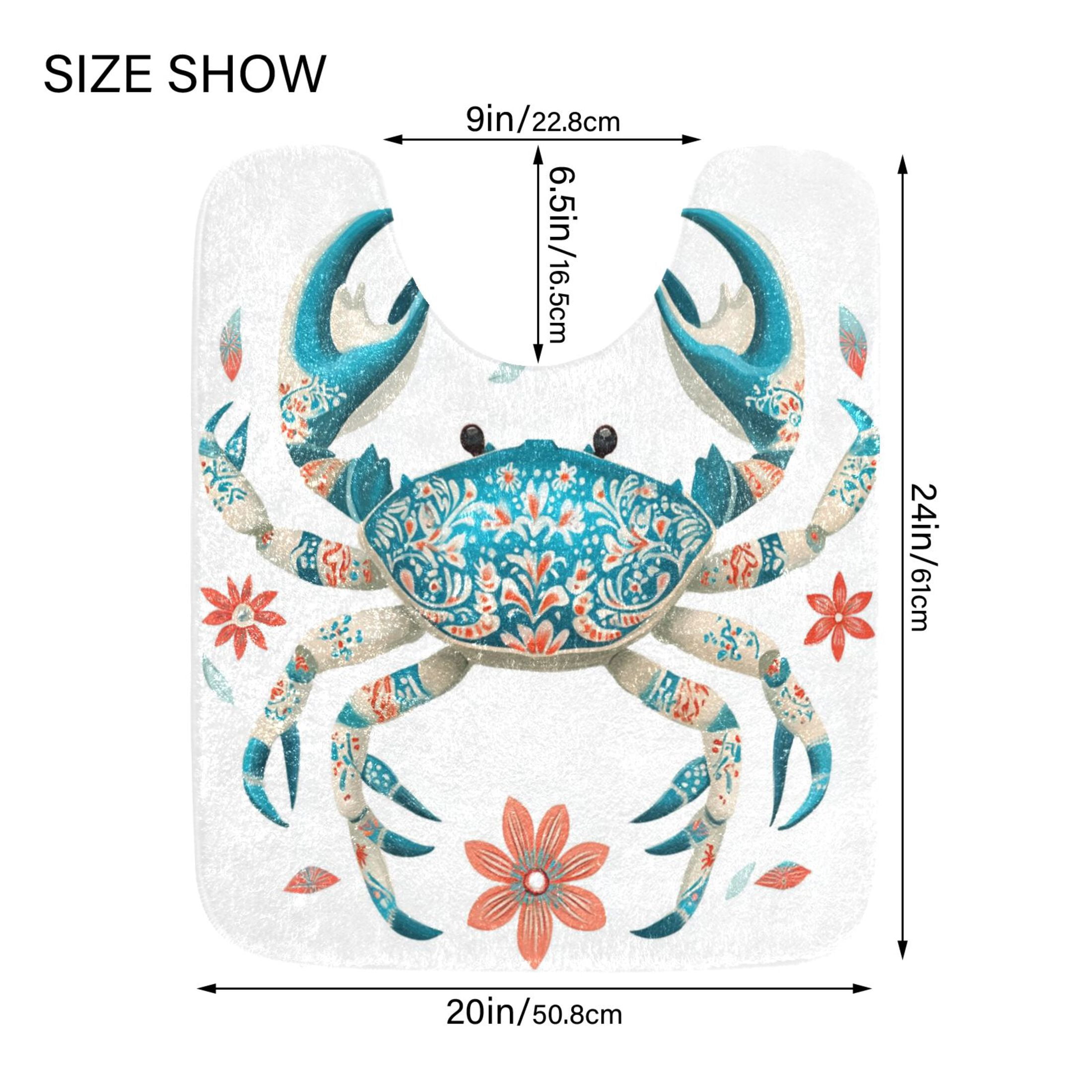 2 Piece Soft Bathroom Rug Set Colorful Blue Crab Bath Mat and U-Shaped Toilet Contour Rug (16"x24"+20"x24")